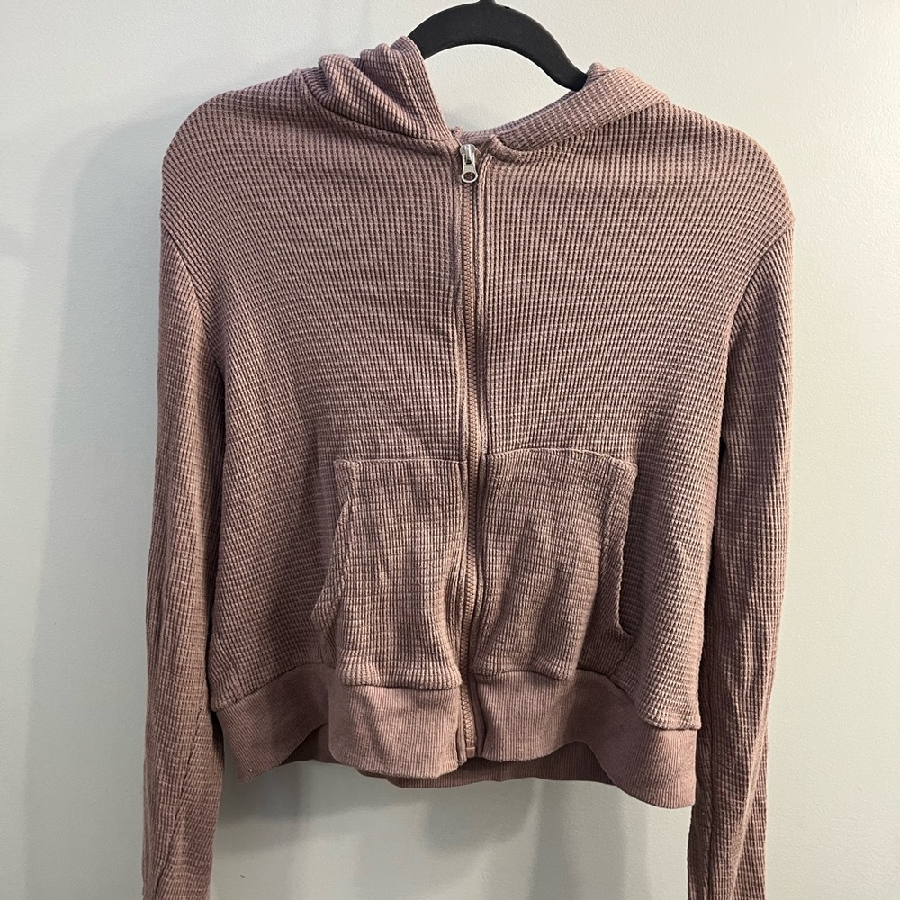 Cropped Waffle Zip Up
